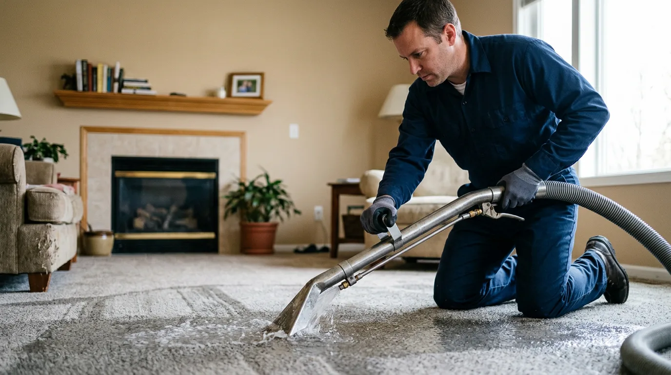 Water damage restoration technician working near Scammon, KS